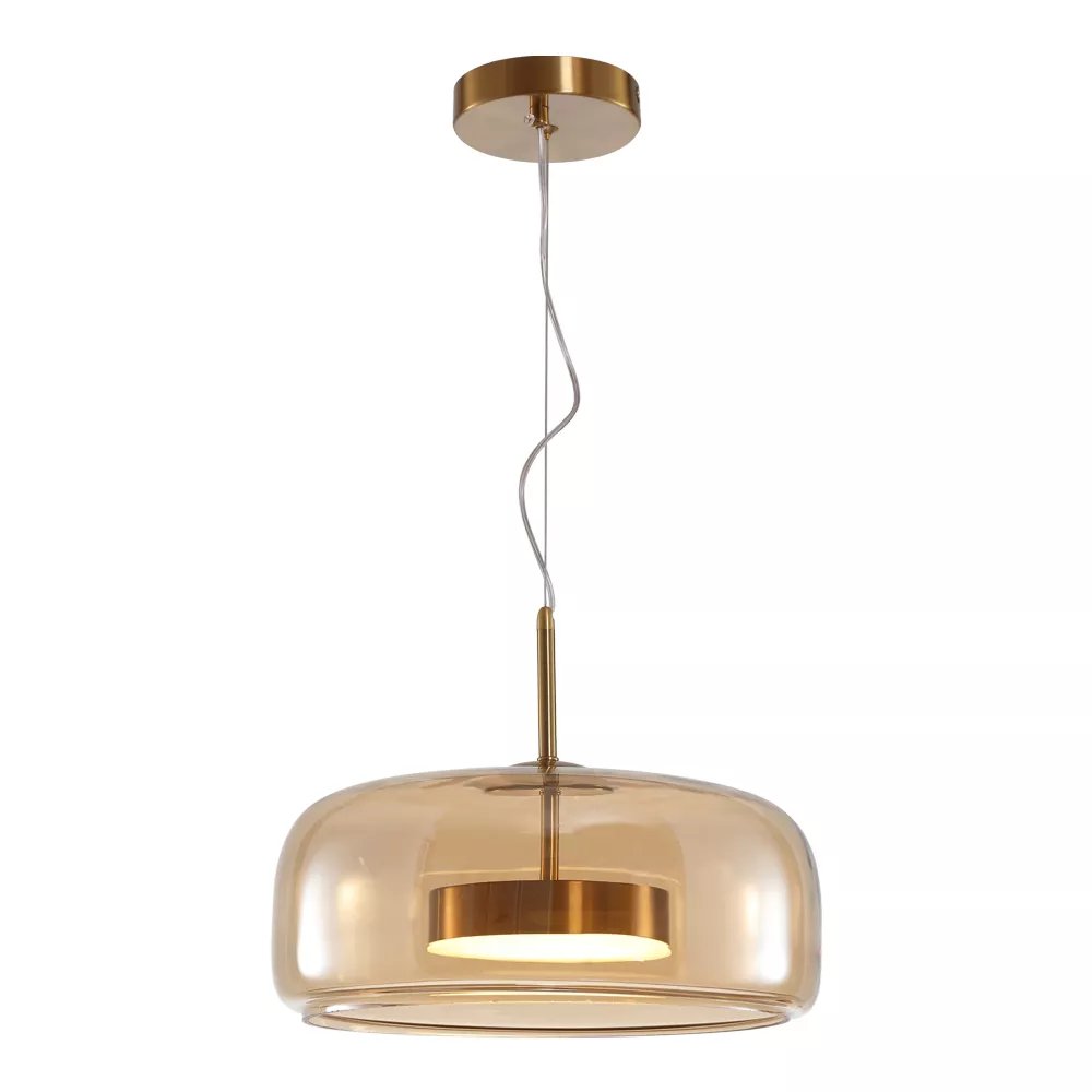 Pendente LED Ø33x15cm Metal e Vidro Bronze e Conhaque