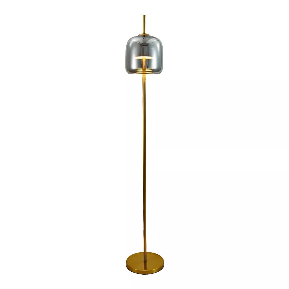 Luminária de Chão Piso LED Ø25cm Metal e Vidro Bronze e Fumê