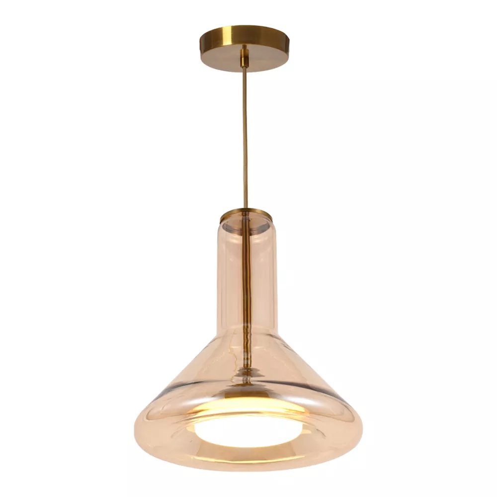 Pendente LED Ø28x37cm Metal e Vidro Bronze e Conhaque