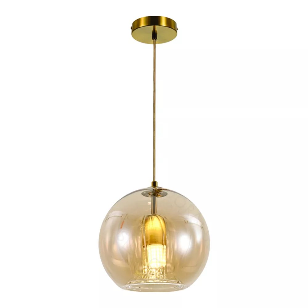 Pendente Ø20cm Metal e Vidro Bronze e Âmbar
