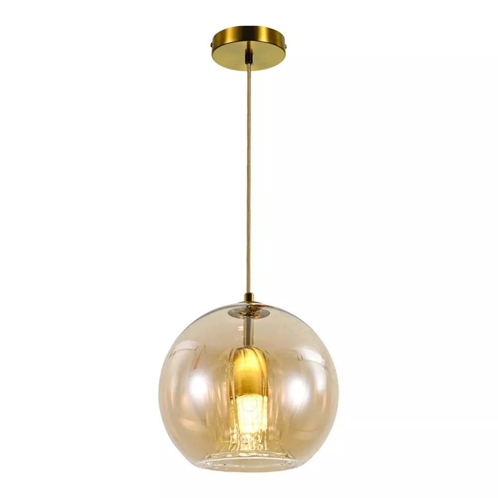 Pendente Ø25cm Metal e Vidro Bronze e Âmbar