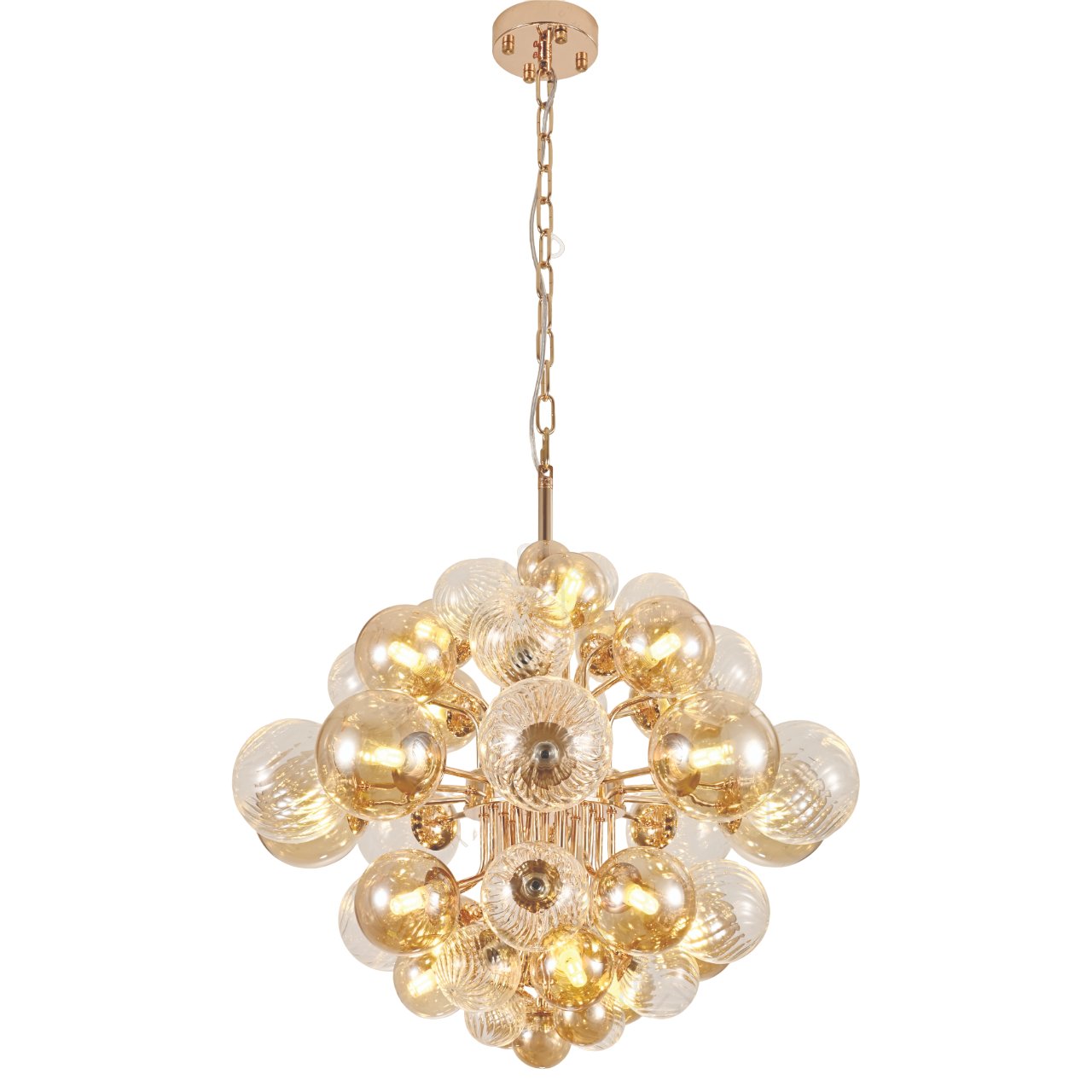 Pendente Ø62x50cm Metal e Vidro Dourado e Âmbar