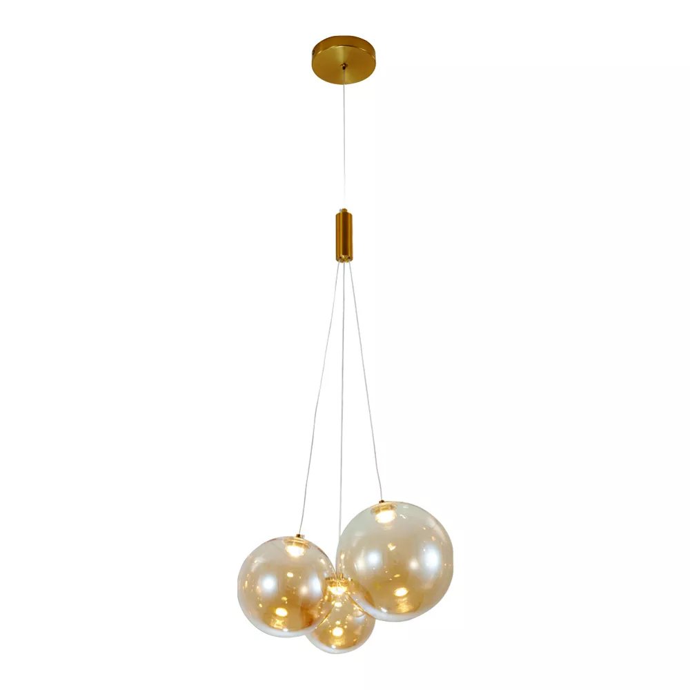 Conjunto de Pendentes LED Ø33x25cm Metal e Vidro Bronze e Âmbar