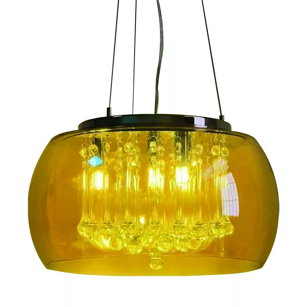 Pendente Ø30cm Metal e Vidro Cromado e Âmbar