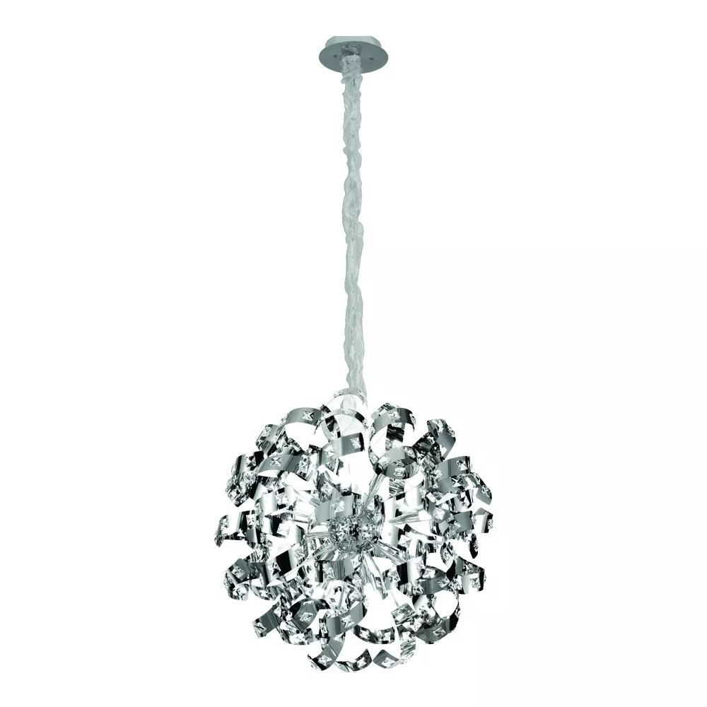 Pendente Redondo Ø68cm Inox e Cristal Cromado e Transparente