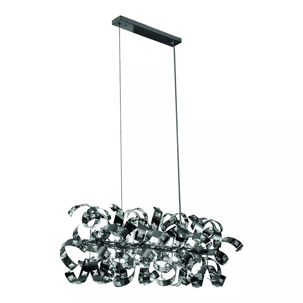 Pendente Retangular 38x110x38cm Inox e Cristal Cromado e Transparente