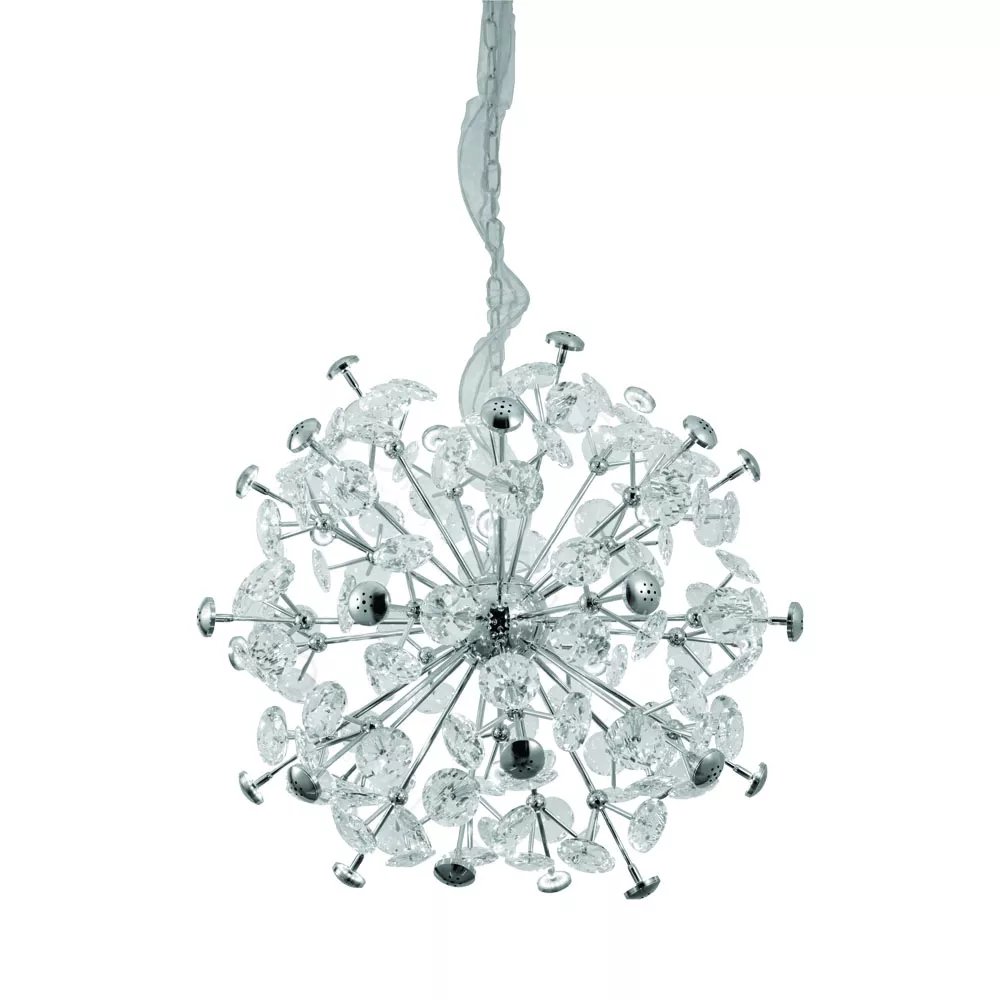 Pendente Redondo Ø72cm Metal e Cristal Cromado e Transparente