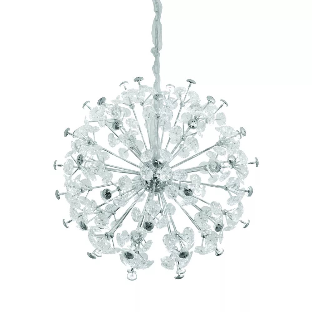 Pendente Redondo Ø92cm Metal e Cristal Cromado e Transparente