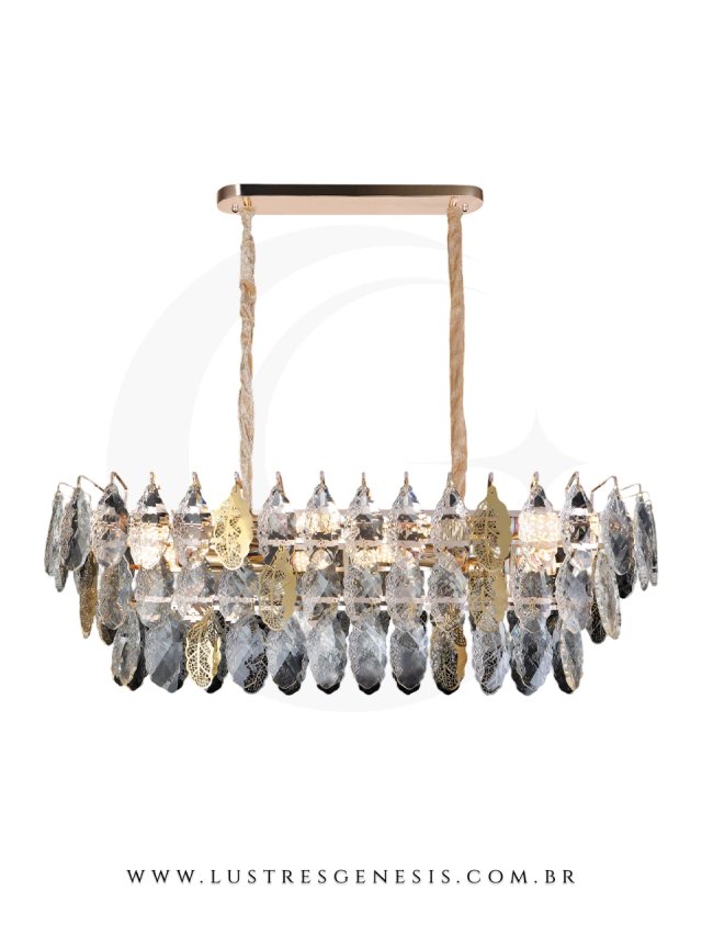 Pendente (A) 28cm x (L) 30cm x e (P) e 87cm e Metal e Cristal Dourado e Transparente