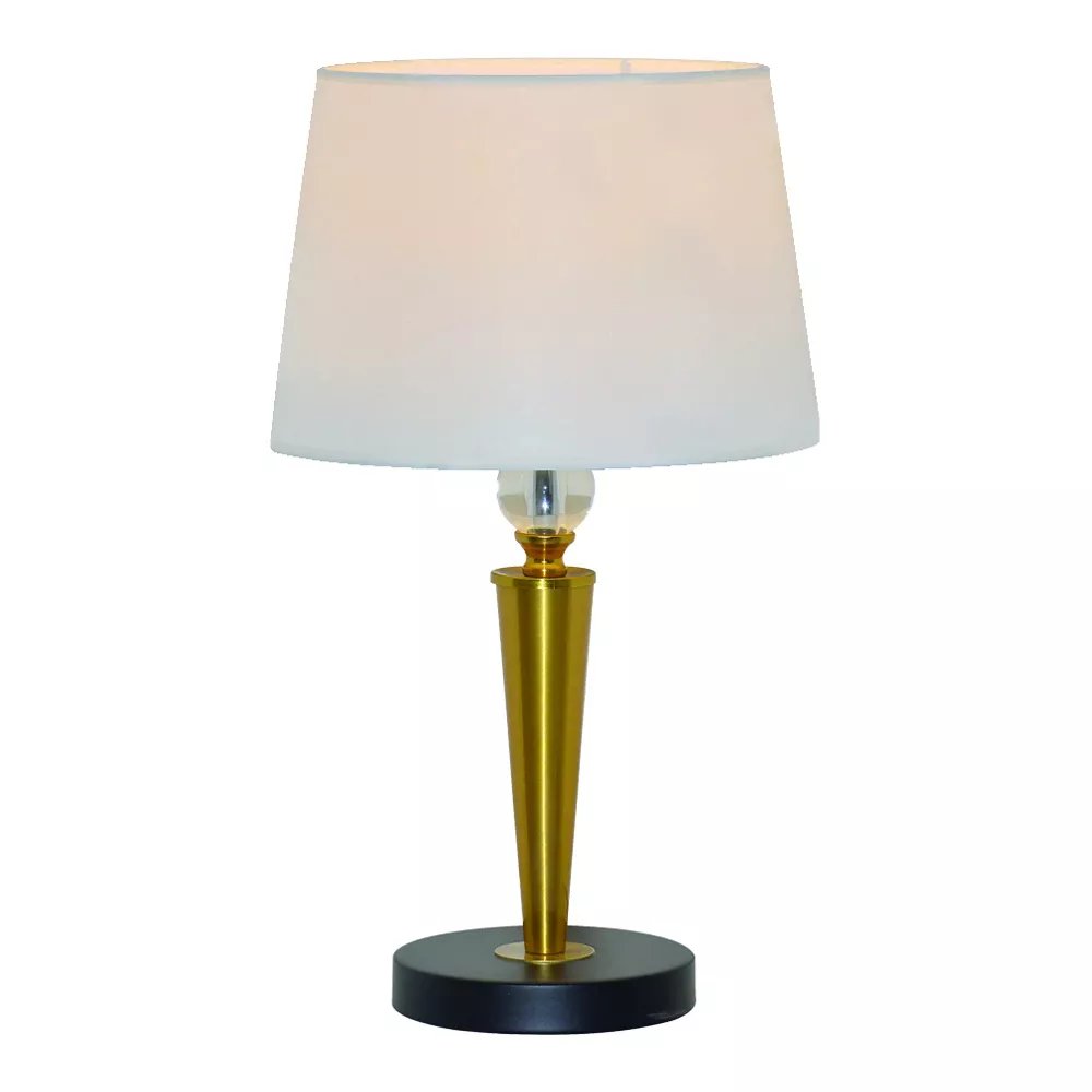 Abajur 47xØ25cm Metal, Cristal e Linho Bronze, Preto e Branco