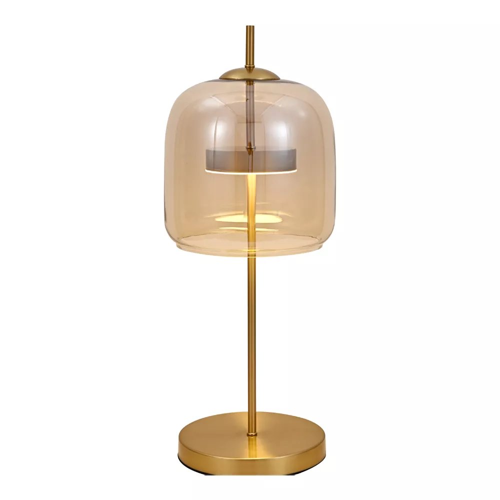 Luminária de Mesa LED Ø25cm Metal e Vidro Bronze e Conhaque