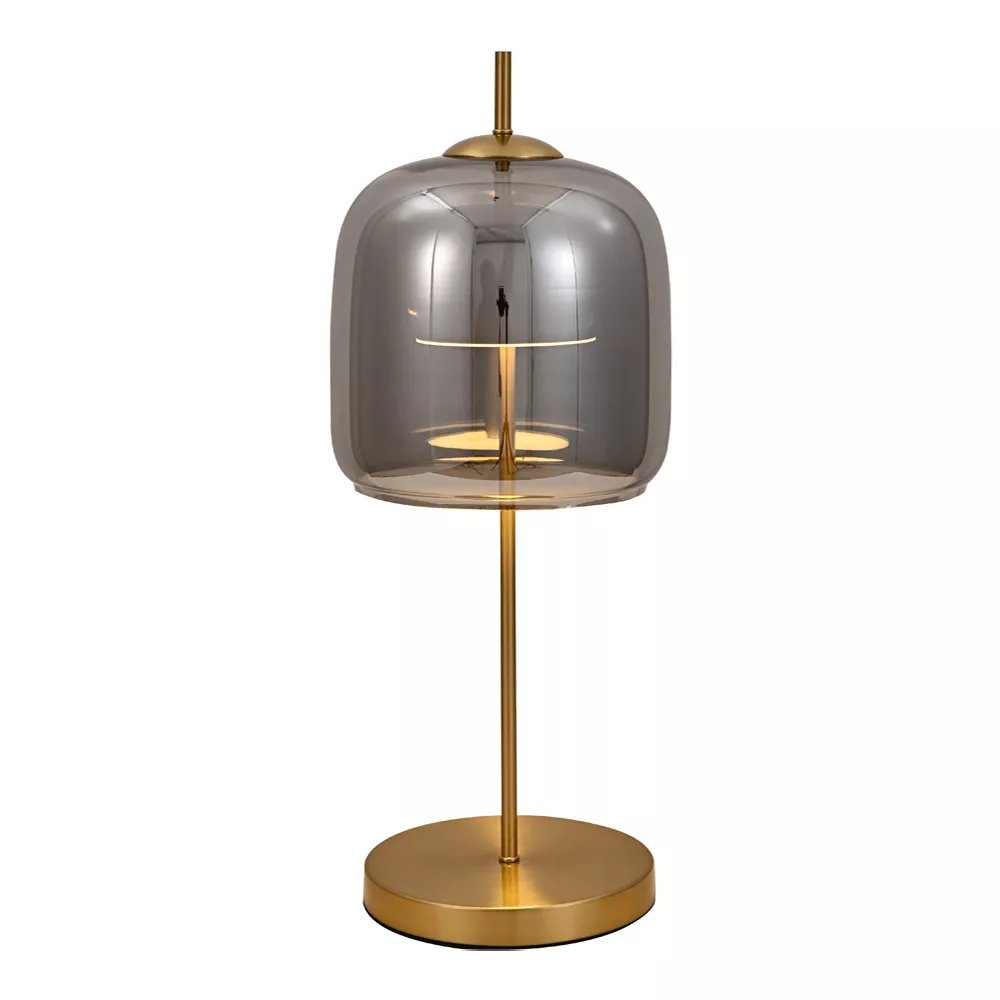 Luminária de Mesa LED Ø25cm Metal e Vidro Bronze e Fumê