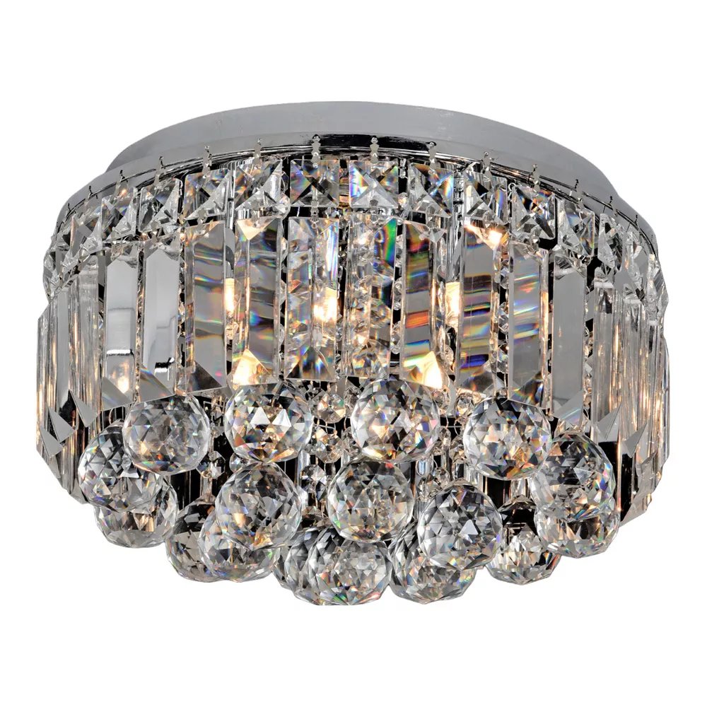 Plafon de Sobrepor Redondo Ø30x20cm Inox e Cristal Cromado e Transparente