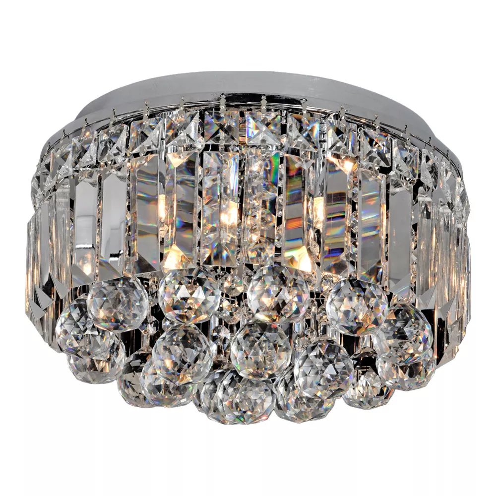 Plafon de Sobrepor Redondo Ø40x20cm Inox e Cristal Cromado e Transparente