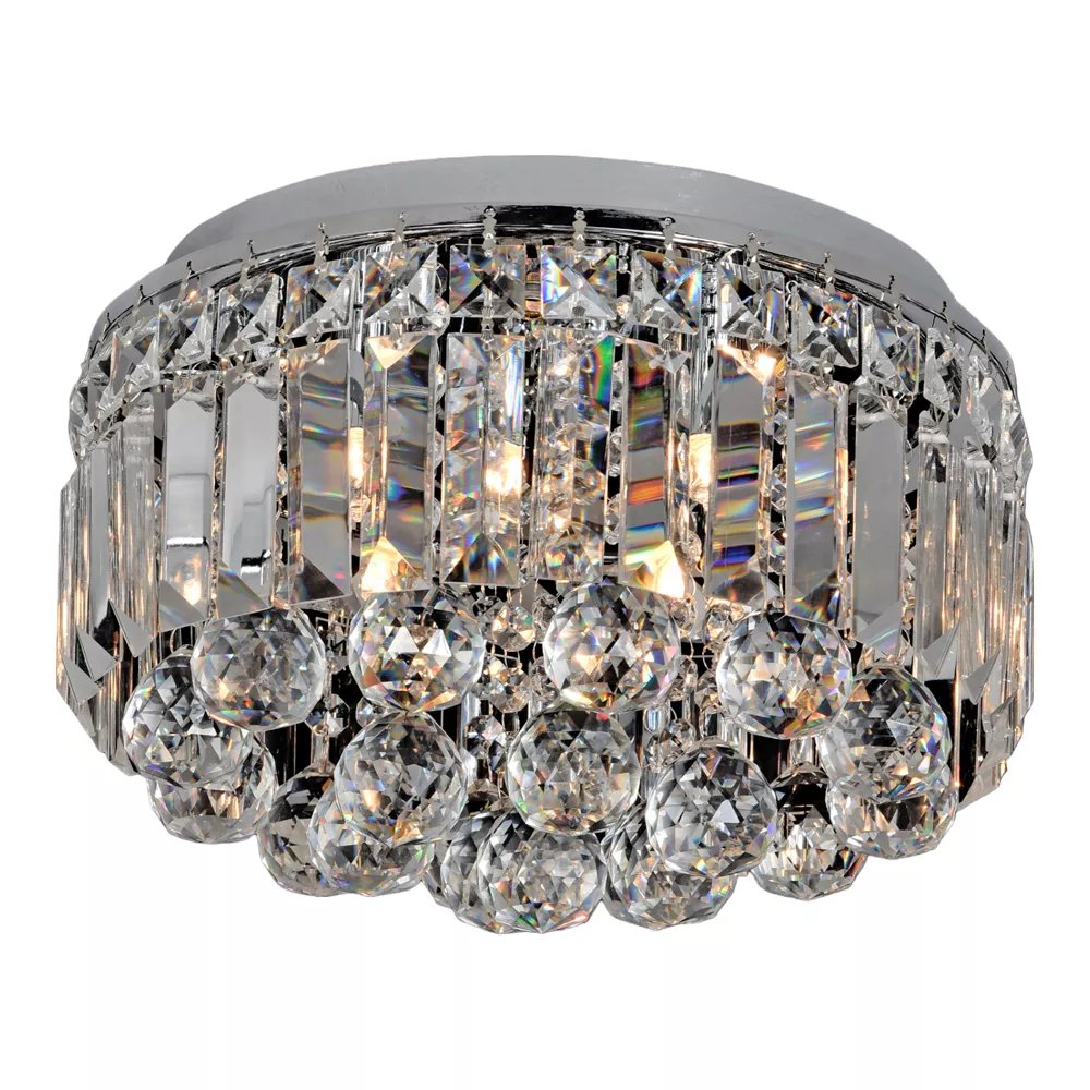 Plafon de Sobrepor Redondo Ø50x20cm Inox e Cristal Cromado e Transparente