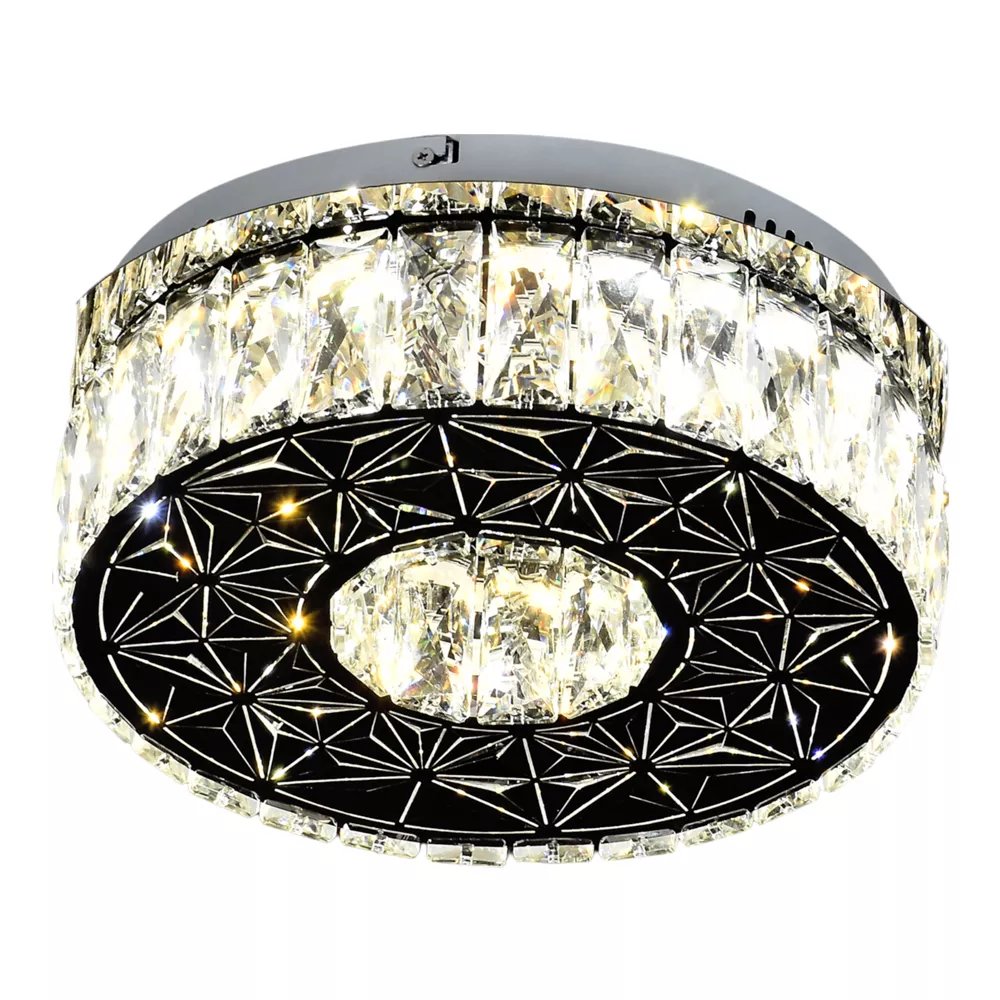 Plafon de Sobrepor LED Redondo Ø35cm Inox e Cristal Cromado e Transparente