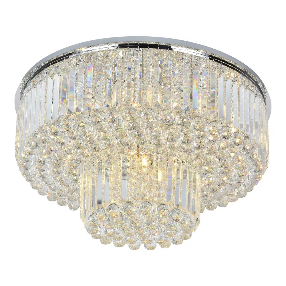 Plafon de Sobrepor Redondo Ø80x42cm Inox e Cristal Cromado e Transparente