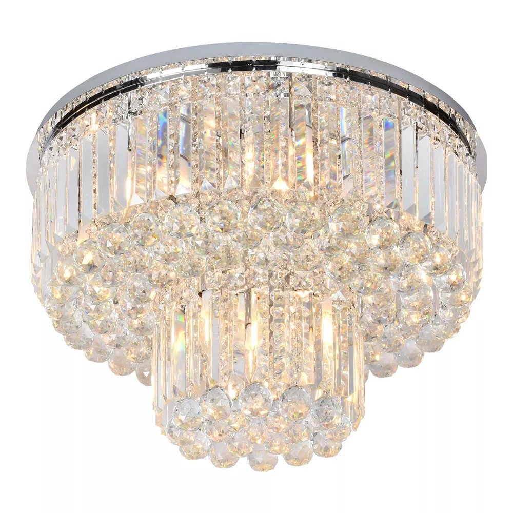 Plafon de Sobrepor Redondo Ø60x38cm Inox e Cristal Cromado e Transparente