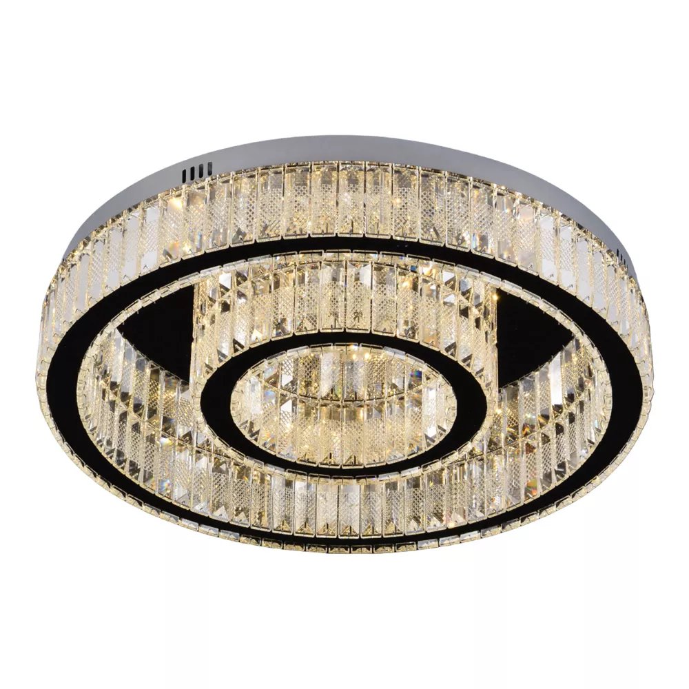 Plafon de Sobrepor LED Redondo Ø60cm Inox e Cristal Cromado