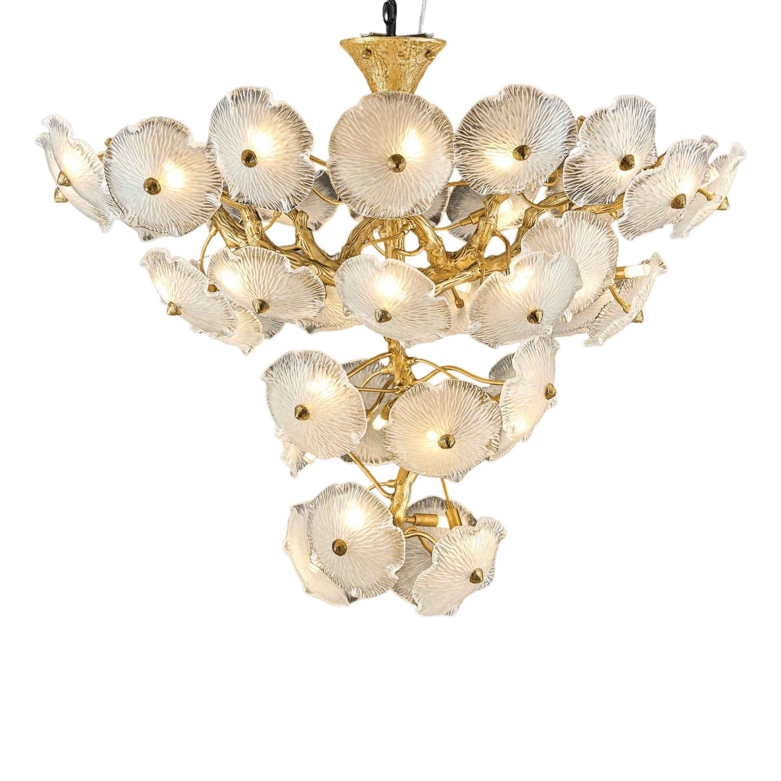 Plafon de Sobrepor Ø120x100cm Metal e Cristal Dourado e Transparente