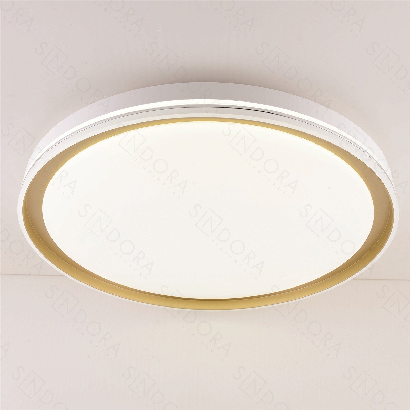 Plafon de Sobrepor LED Multitemperatura 28cm Metal e Acrílico Branco e Dourado