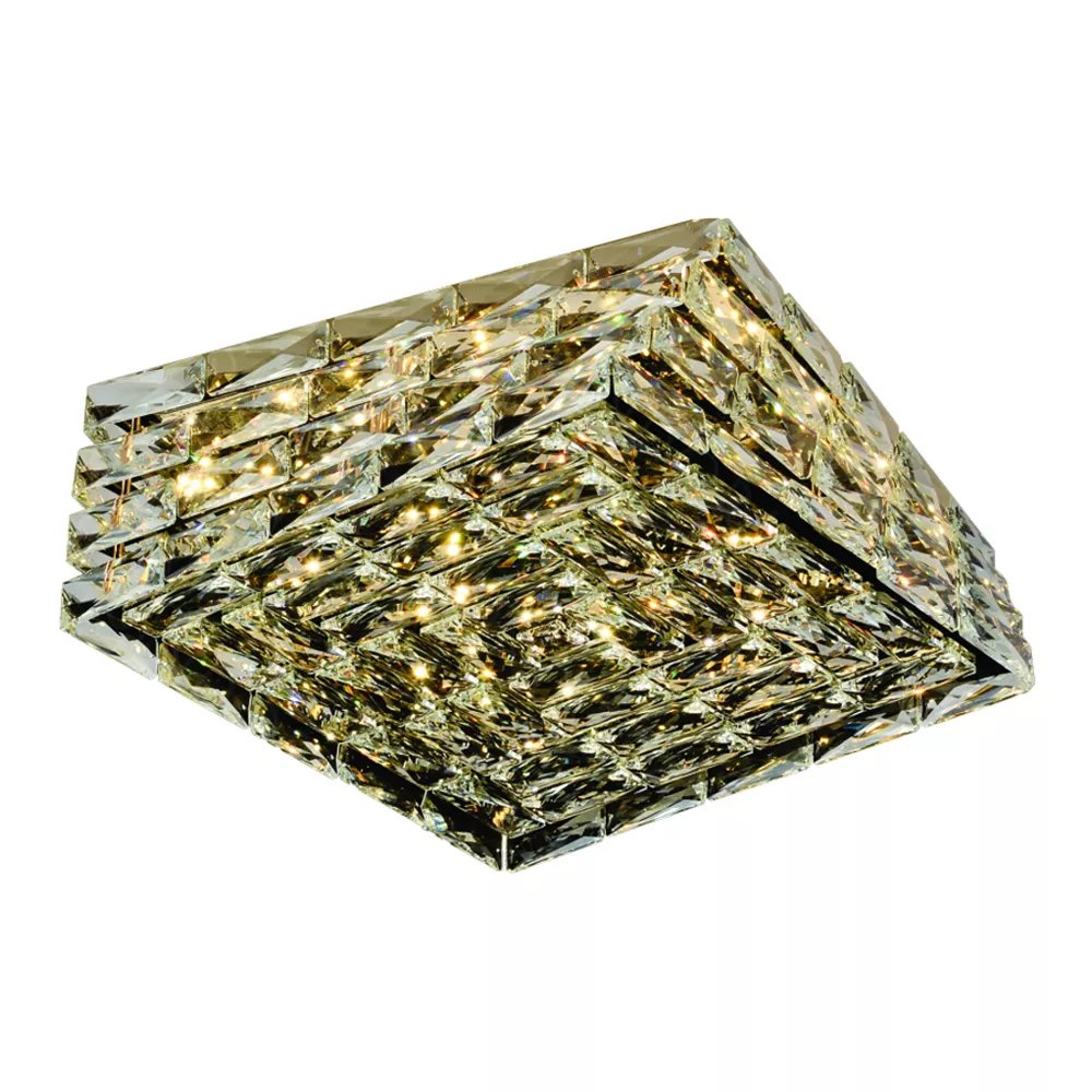 Plafon de Sobrepor LED 46x46cm Inox e Cristal Dourado e Transparente