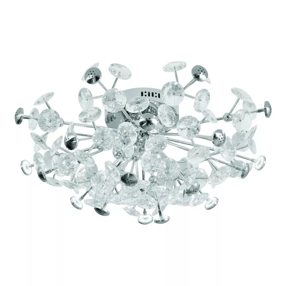 Plafon de Sobrepor Ø72x35cm Metal e Cristal Cromado e Transparente