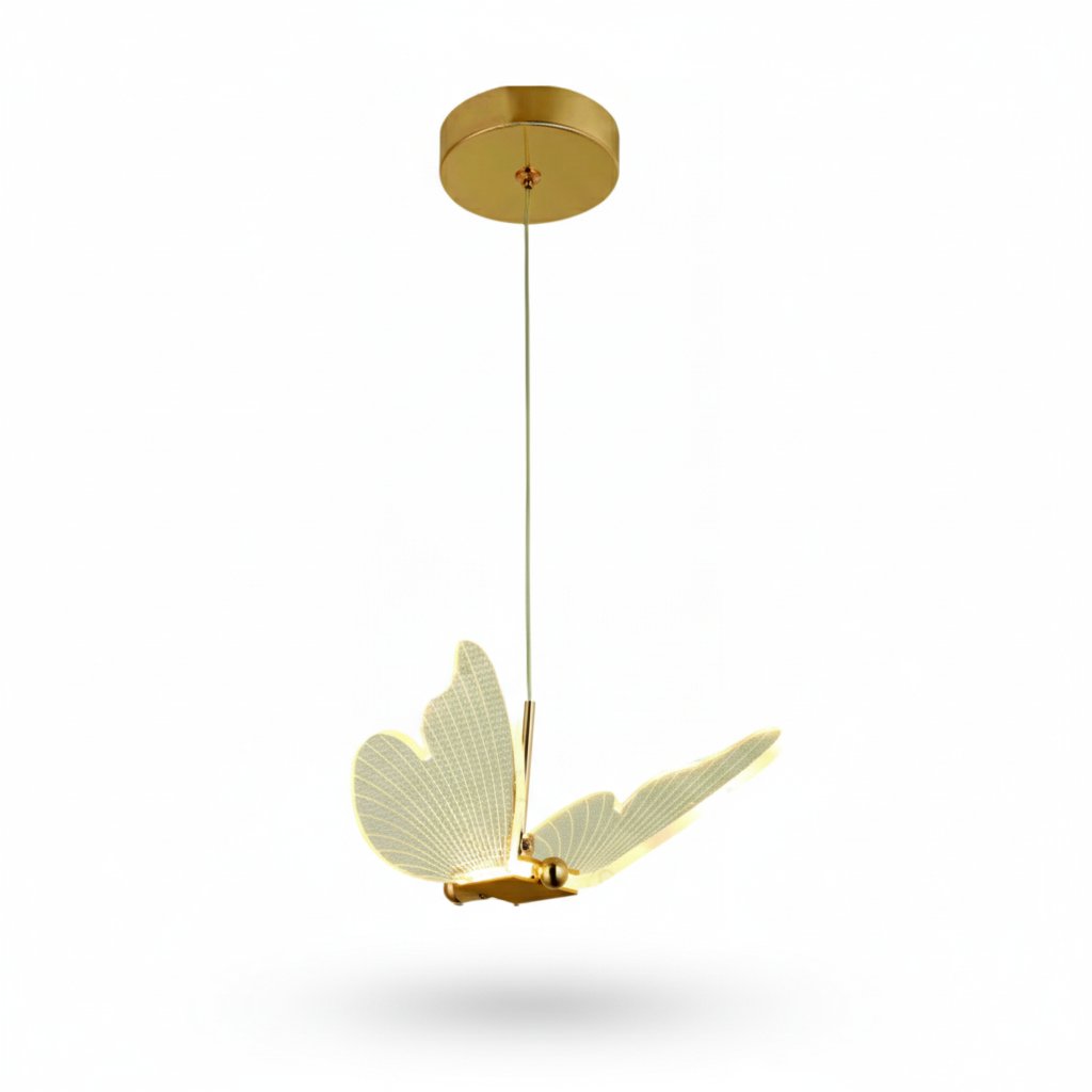 Pendente LED Mini Borboleta 24x14cm Metal e Acrílico Dourado