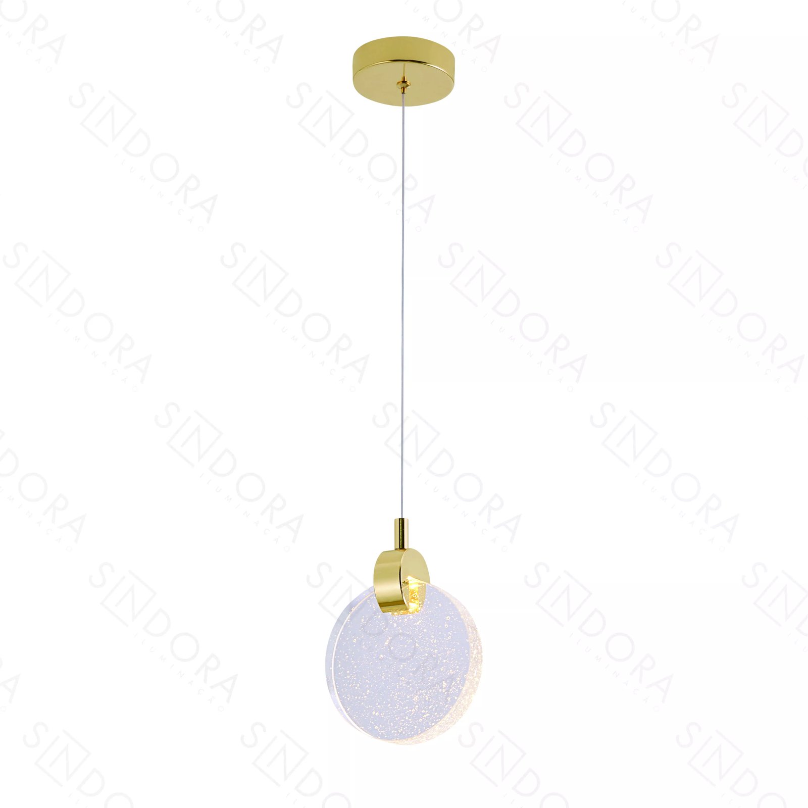 Pendente LED Ø15cm Metal e Cristal Dourado