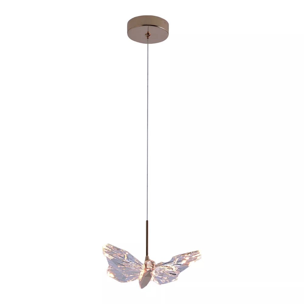 Pendente LED Borboleta 20x14cm Metal e Acrílico Dourado