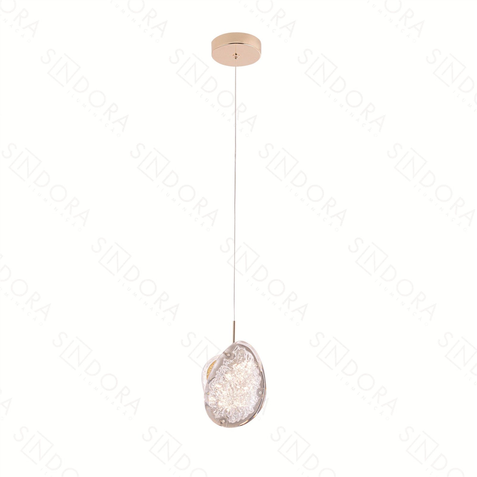 Pendente LED (A) 17cm x (D) 12cm Metal e Acrílico Dourado