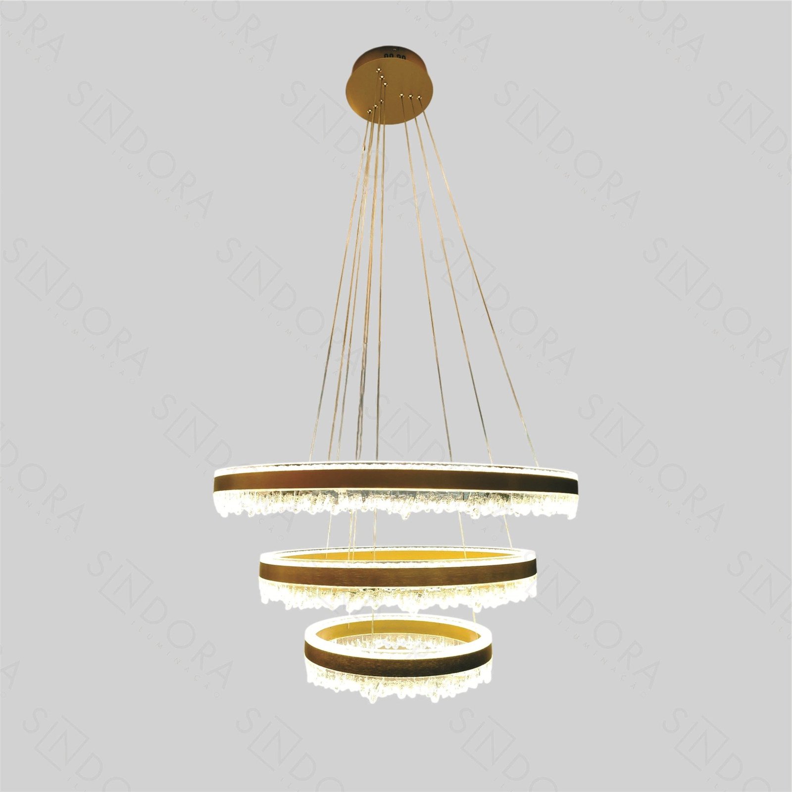 Pendente LED 80cm Metal e Acrílico Dourado