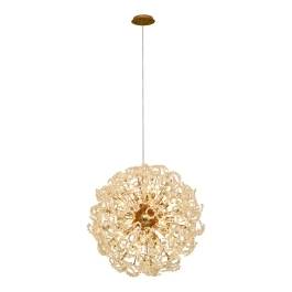 Pendente Redondo Ø60cm Metal e Cristal Dourado e Transparente
