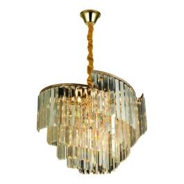 Lustre Pendente Ø58x39cm Metal e Cristal Dourado e Transparente