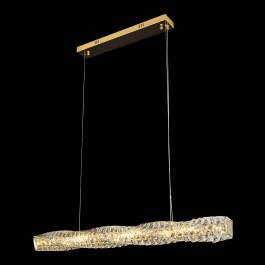 Pendente LED Retangular 3000K 64W Bivolt 120cm Inox e Cristal Dourado e Transparente