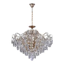 Lustre Pendente Ø80x80cm Metal e Cristal Dourado