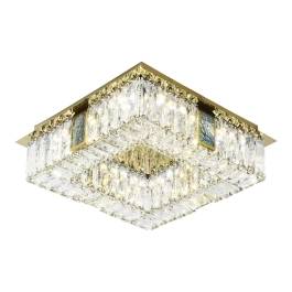Plafon de Sobrepor LED Quadrado 3000K 20W Bivolt 45x45x30cm Inox e Cristal Dourado e Transparente