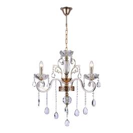 Lustre Pendente 3 Braços Ø45x45cm Metal e Cristal Dourado e Branco - Sindora Iluminação DCD00480-3