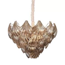 Lustre Pendente Ø65x45cm Metal e Cristal Dourado e Fumê