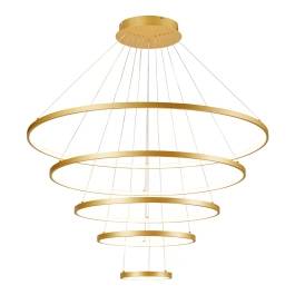 Pendente LED Redondo Quíntuplo 3000K 153W Bivolt Ø100cm Ferro e Silicone Dourado
