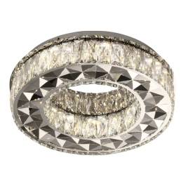 Plafon de Sobrepor LED Redondo 3000K/4000K/6000K Multitemperatura 36W Bivolt Ø45cm Inox e Cristal Cromado e Transparente