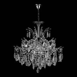 Lustre Pendente Ø50x55cm Metal e Cristal Cromado e Transparente