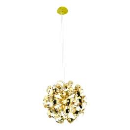 Pendente Redondo Ø55cm Inox e Cristal Dourado e Transparente