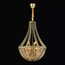 Lustre Pendente Ø60cm Metal e Cristal Dourado e Transparente