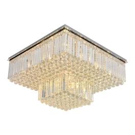Plafon de Sobrepor Quadrado 80x80x42cm Inox e Cristal Cromado e Transparente