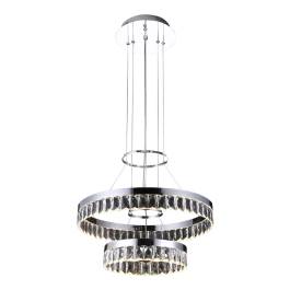 Pendente LED Redondo Duplo 3000K 35W Bivolt Ø50cm Metal e Cristal Cromado