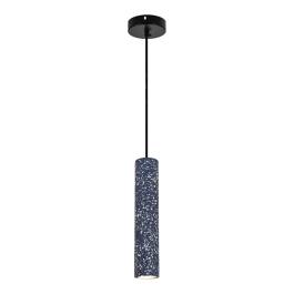 Pendente Cilíndrico Ø6x30cm Metal e Concreto Azul