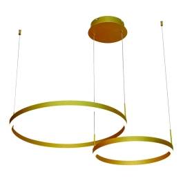 Conjunto de Pendentes LED Redondo Duplo 3000K 62W Bivolt Ø60cm Alumínio e Acrílico Dourado