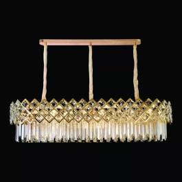 Lustre Pendente 140x45cm Inox e Cristal Dourado e Transparente