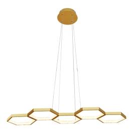 Pendente LED Colméia 3000K 66W Bivolt 90x35cm Metal Dourado